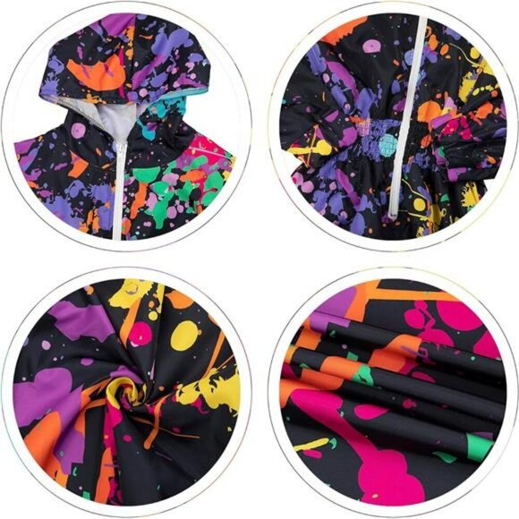 Womens Zip Hoodie Jumpsuit Color Block One Piece Tracksuit Windbreaker Set - Picture 2 of 7